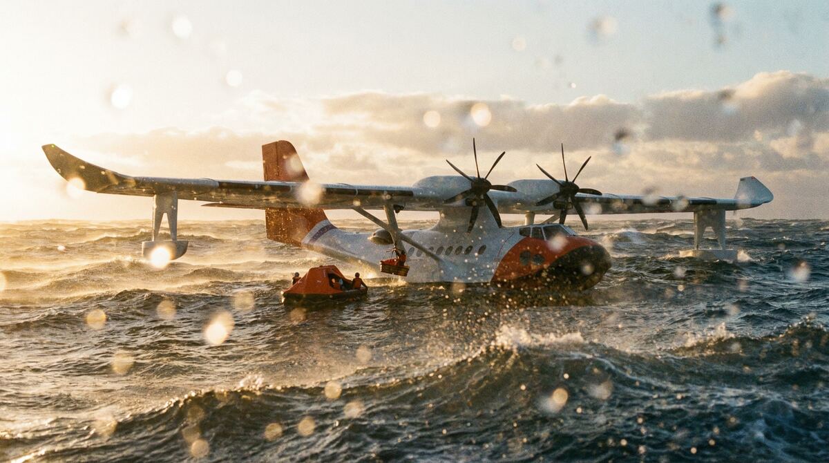 Catalina prototype aircraft render over water