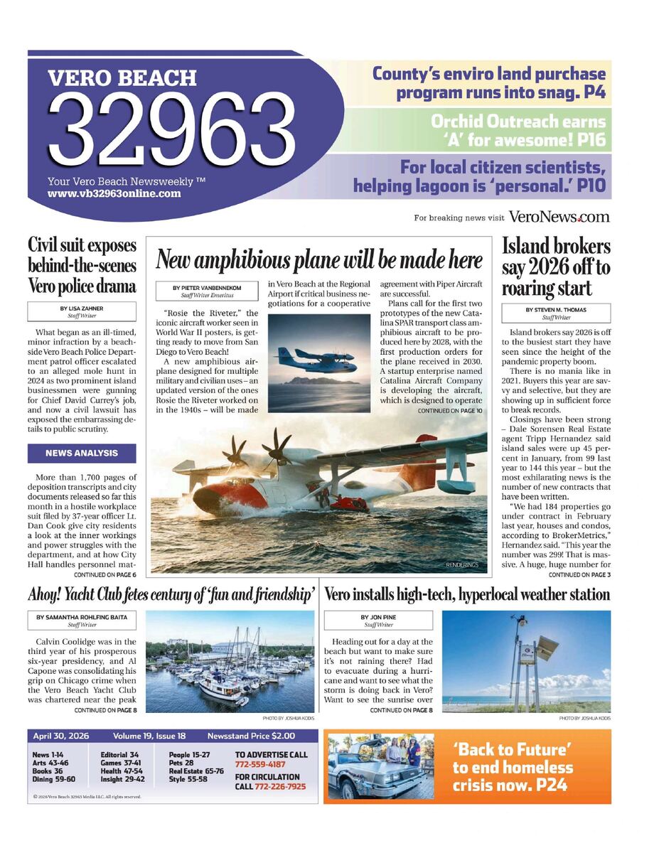 Vero Beach 32963 cover featuring Catalina aircraft article and render
