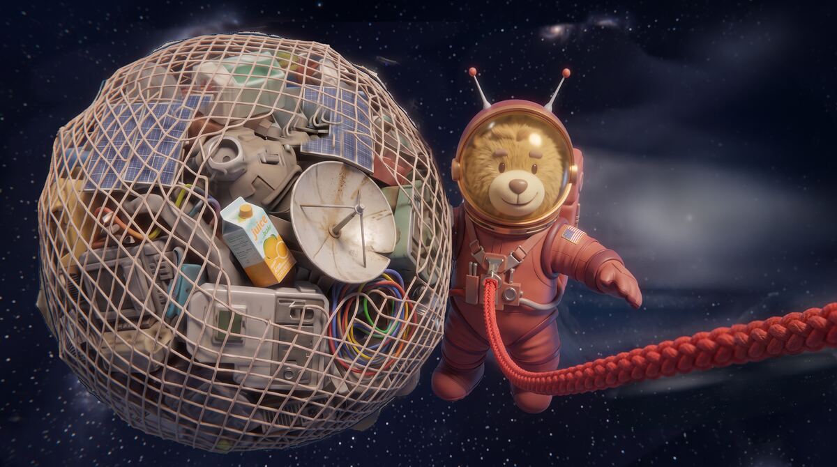 Cosmic Cubs 3D storyboard render with one cub helping another